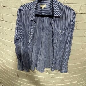 LOFT Blue Striped Linen Shirt size L